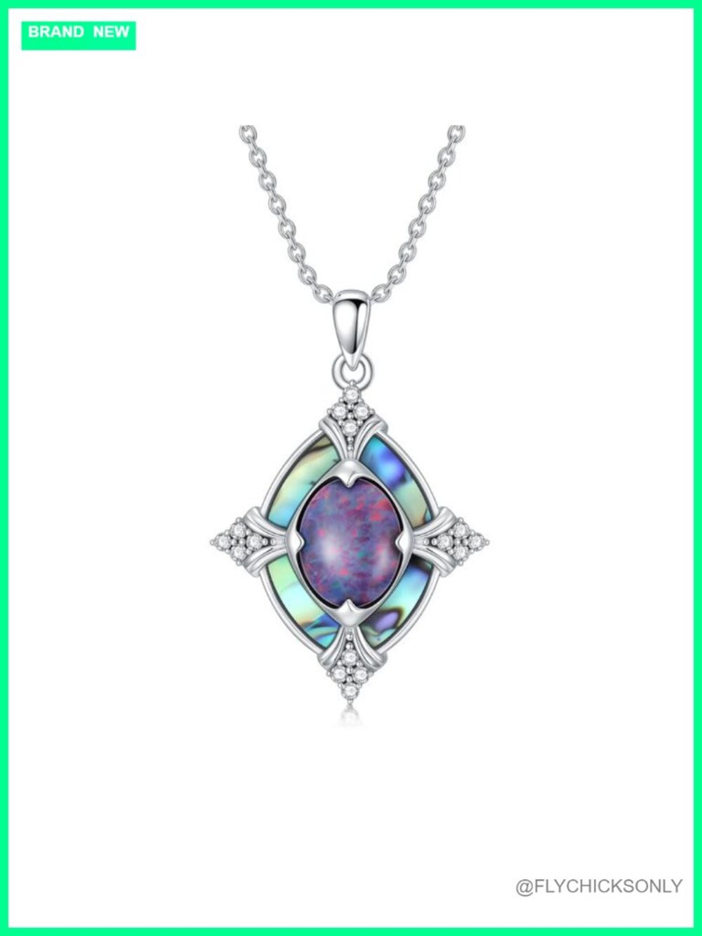925 Sterling Silver Opal Pendant Necklace Oval Bezel Pave Classic